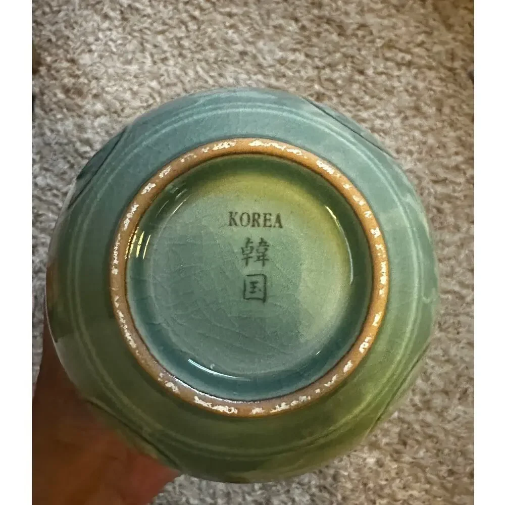 MCM KOREAN CELEDON CRANE INLAID ROUND VASE